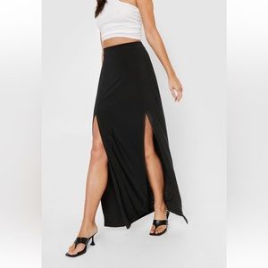 High Waisted Double Split Maxi Skirt